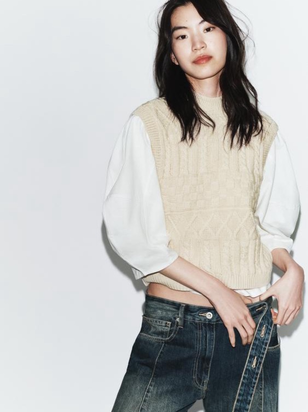 Zara Knit Sweater Vest Layered White Top Medium M - Picture 9 of 9